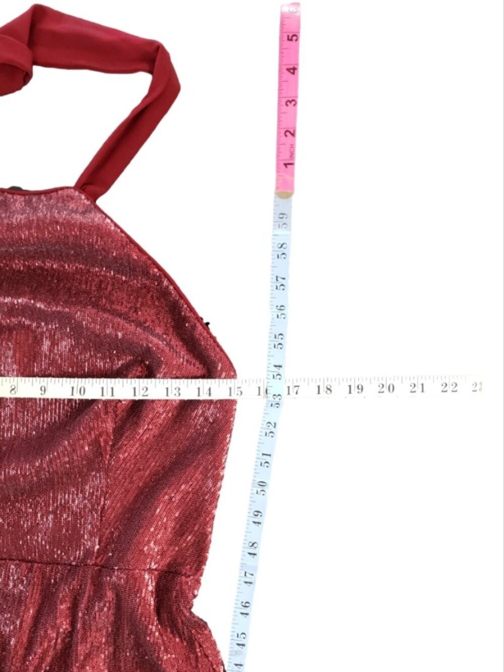 ABS Allen Schwartz Burgundy Sequin Halter Maxi Dress Size 8 - Picture 11 of 13